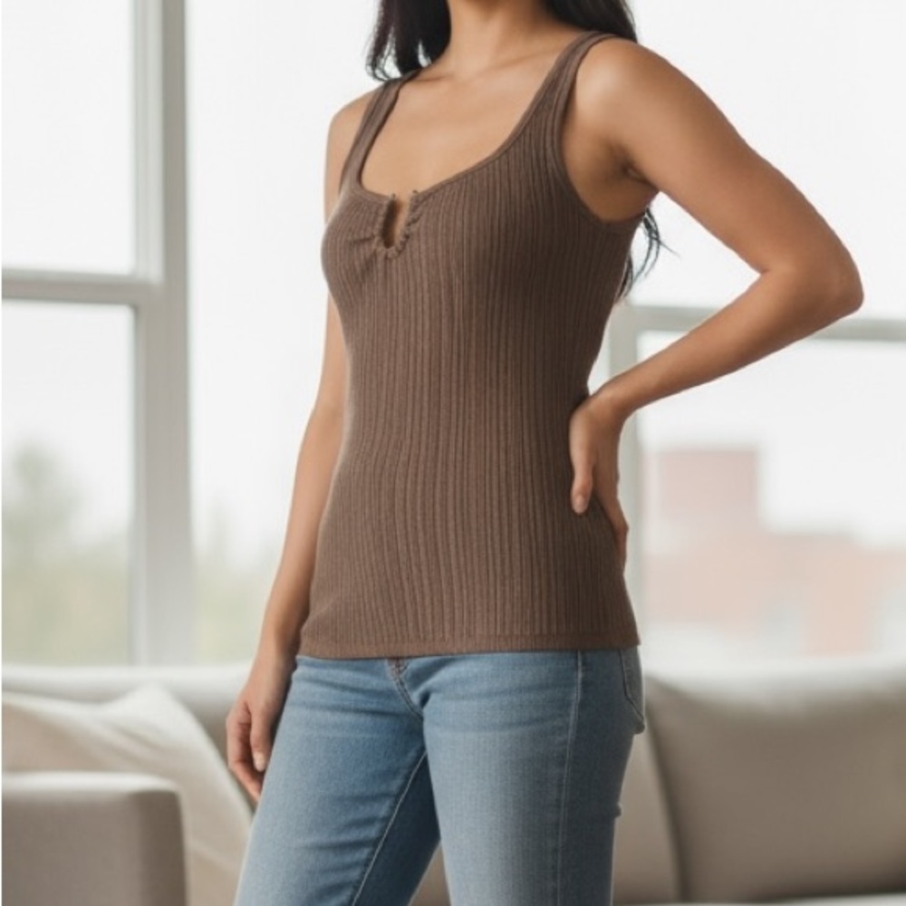 White House Black Market Ribbed Hardware Sweater Tank in Olive NWT
